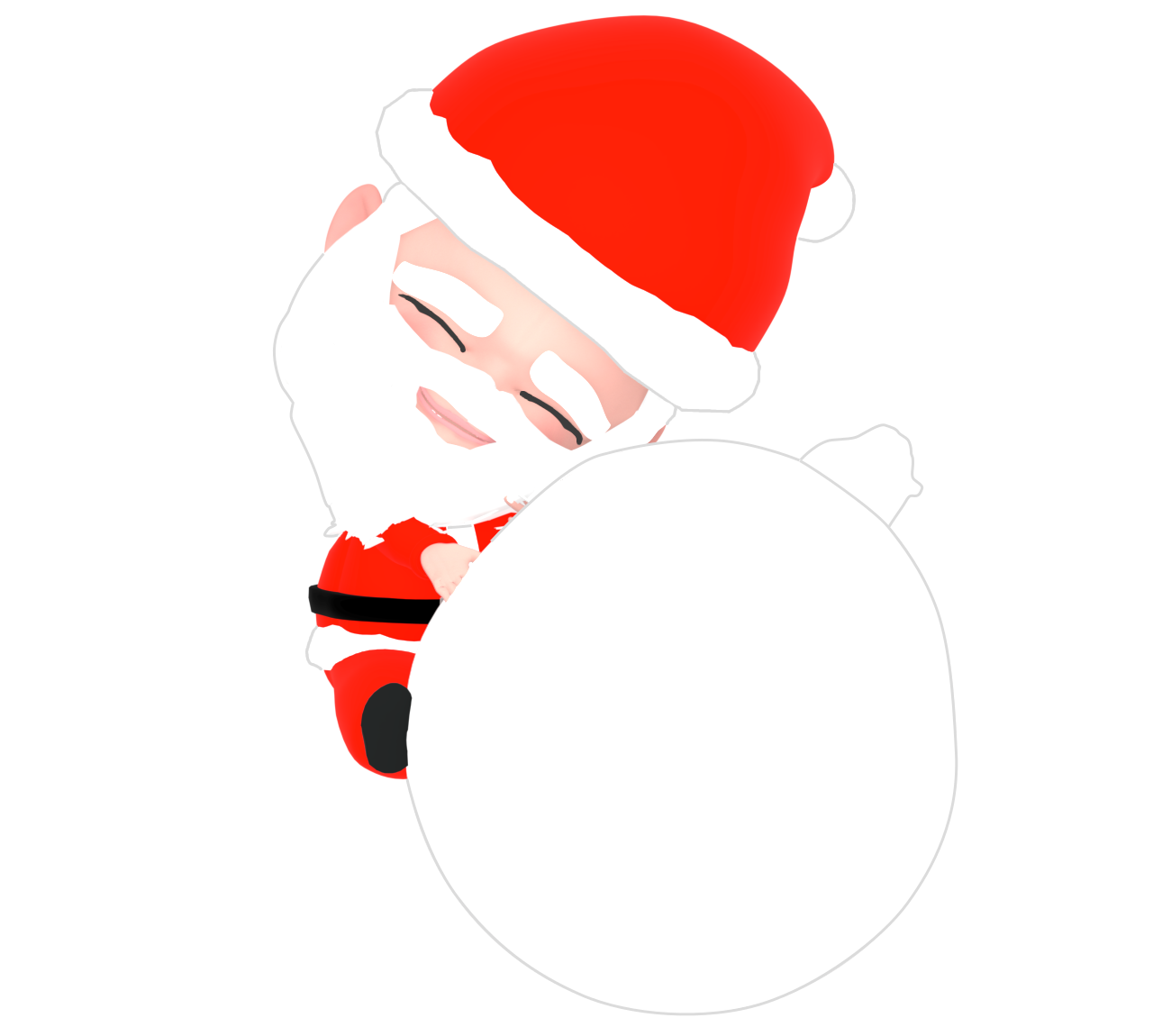 クリスマスプレゼントに抱きつくサンタのイラスト