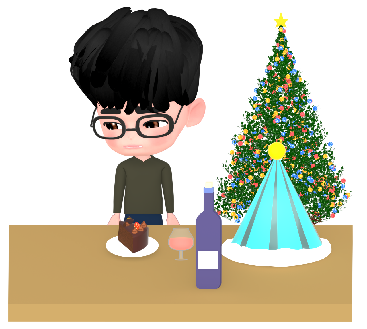 クリスマスに悲しい顔をした男性のイラスト