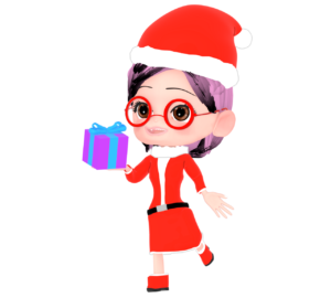 クリスマスを楽しむサンタのコスプレをした女性のイラスト