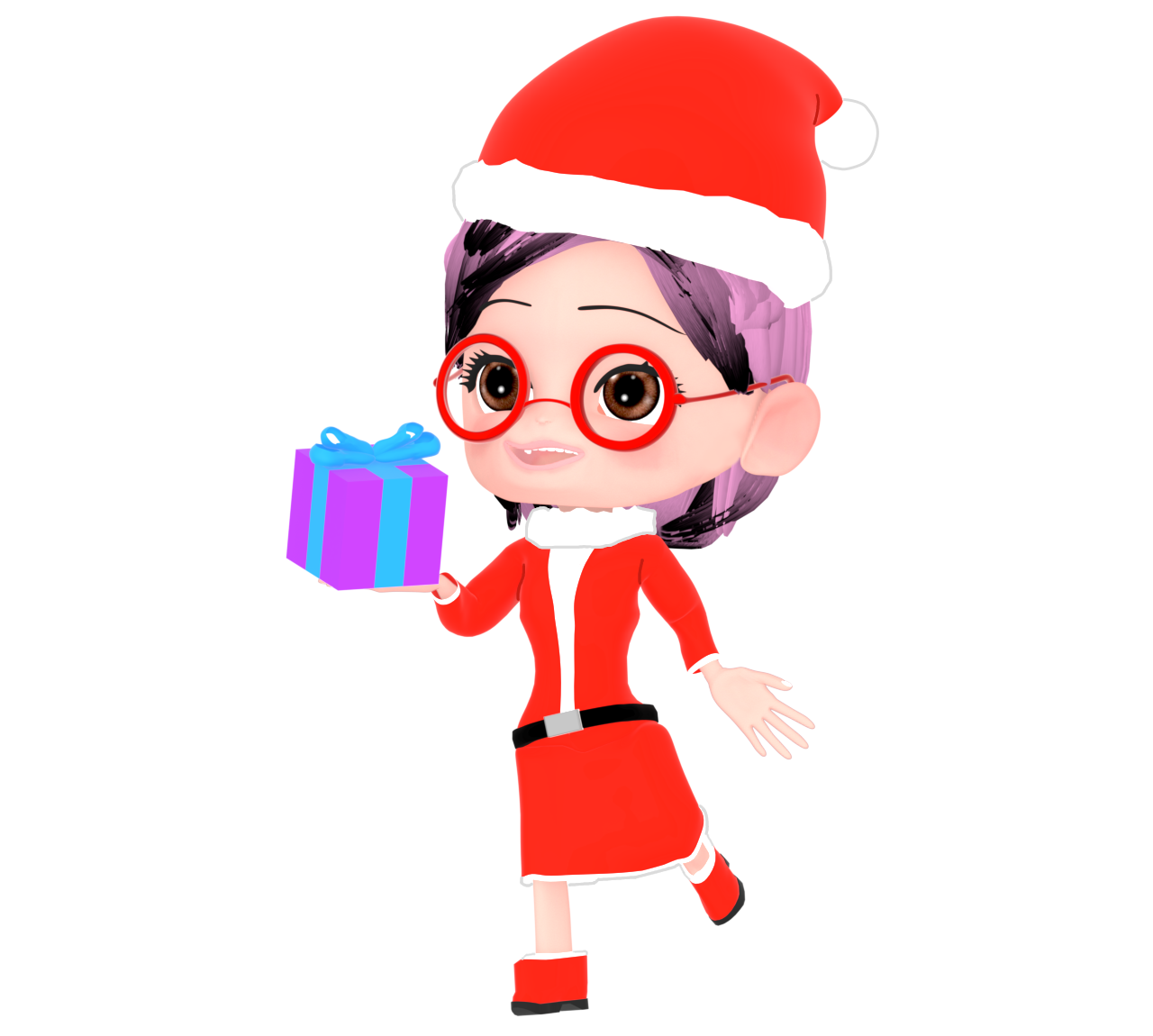 クリスマスを楽しむサンタのコスプレをした女性のイラスト