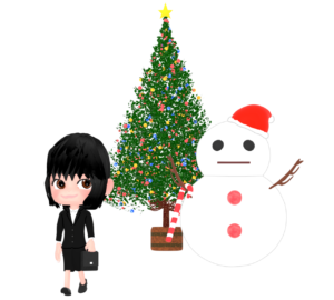 クリスマスにスーツで働く女性のイラスト