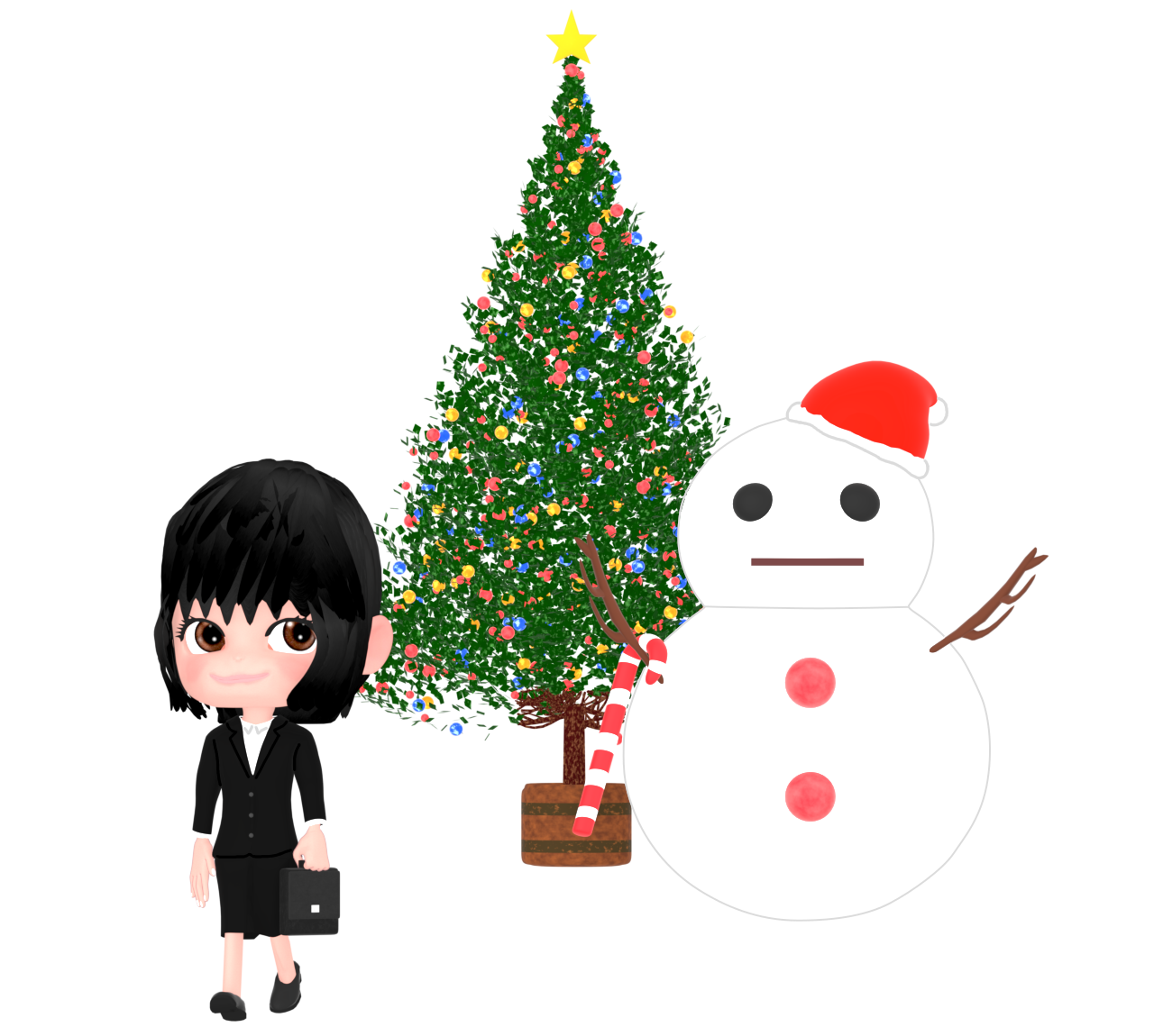 クリスマスにスーツで働く女性のイラスト
