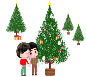 クリスマスツリーを眺める恋人のイラスト