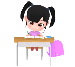 教室で勉強をする女子児童のイラスト