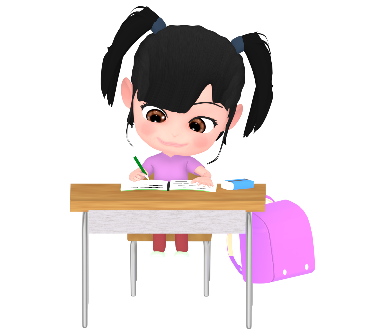 教室で勉強をする女子児童のイラスト