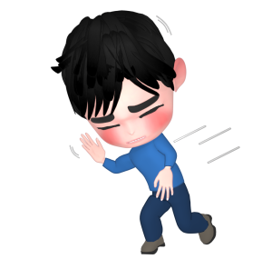 目を閉じて横切る男性のイラスト