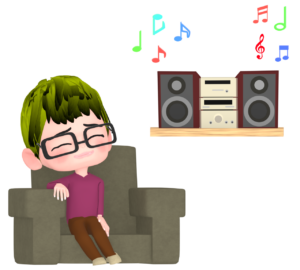 目を閉じて音楽を聴く男性のイラスト