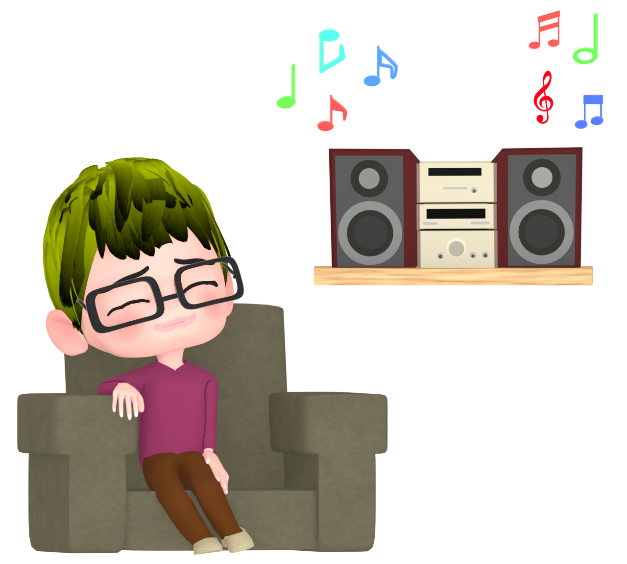 目を閉じて音楽を聴く男性のイラスト