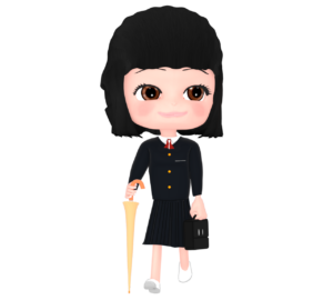 閉じた傘を持つ女子学生のイラスト