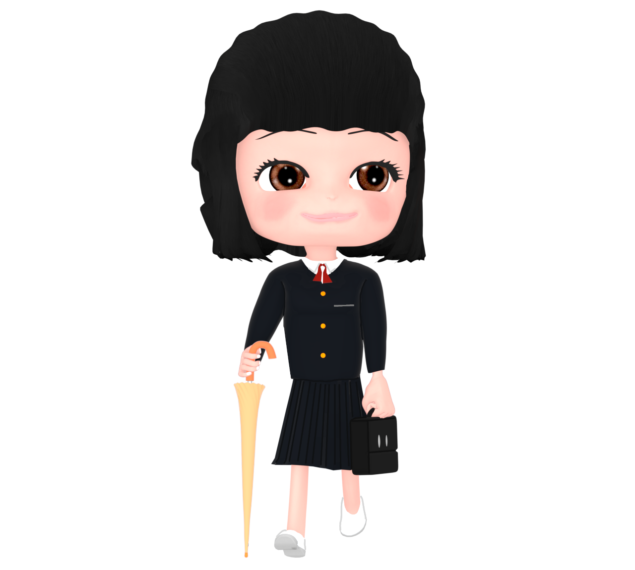 閉じた傘を持つ女子学生のイラスト