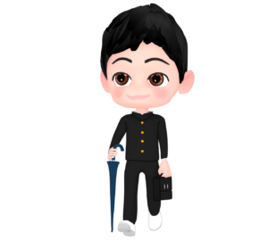 閉じた傘を持つ男子学生のイラスト