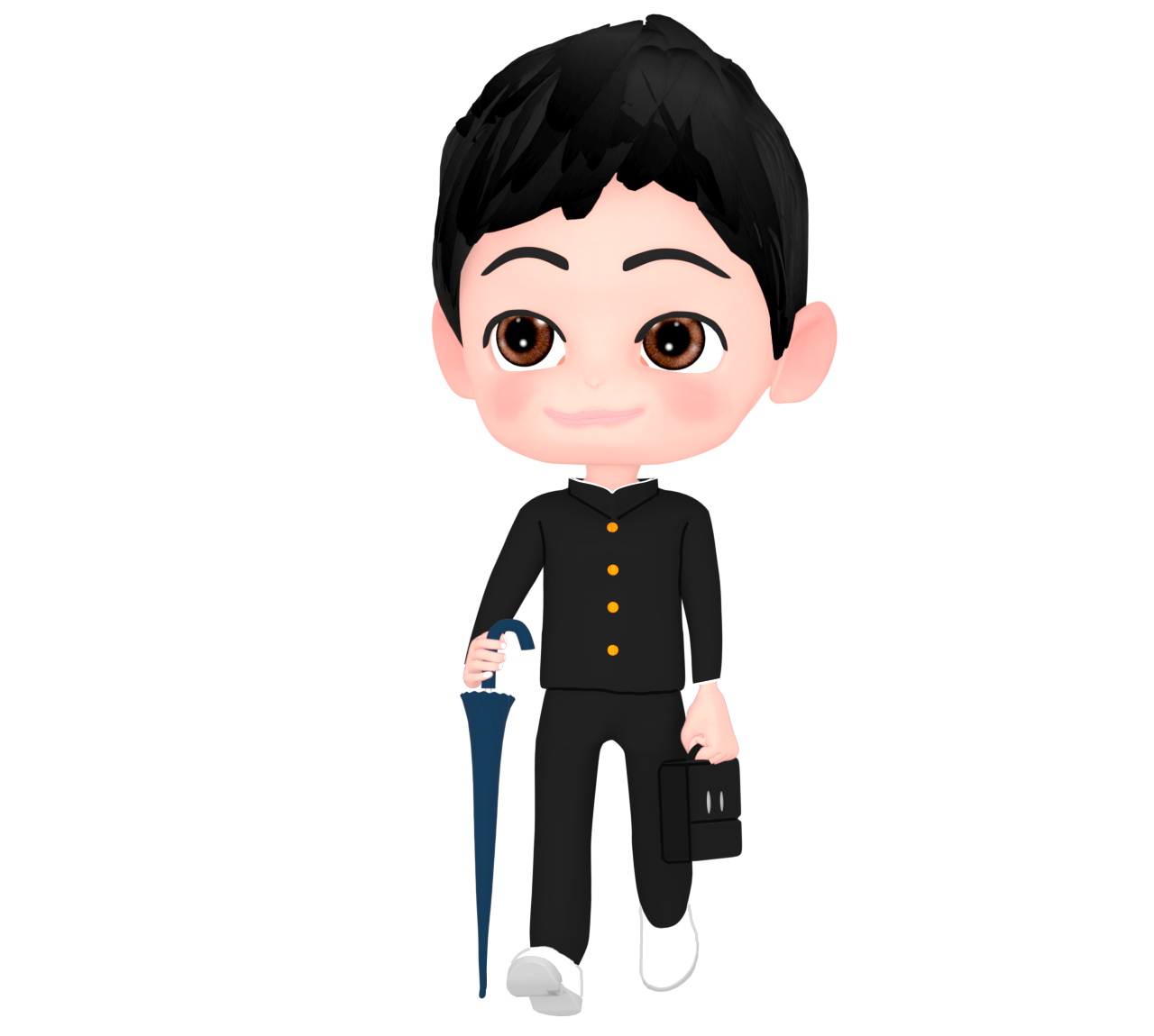 閉じた傘を持つ男子学生のイラスト
