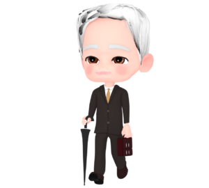 閉じた傘を持つ高齢者の会社員のイラスト