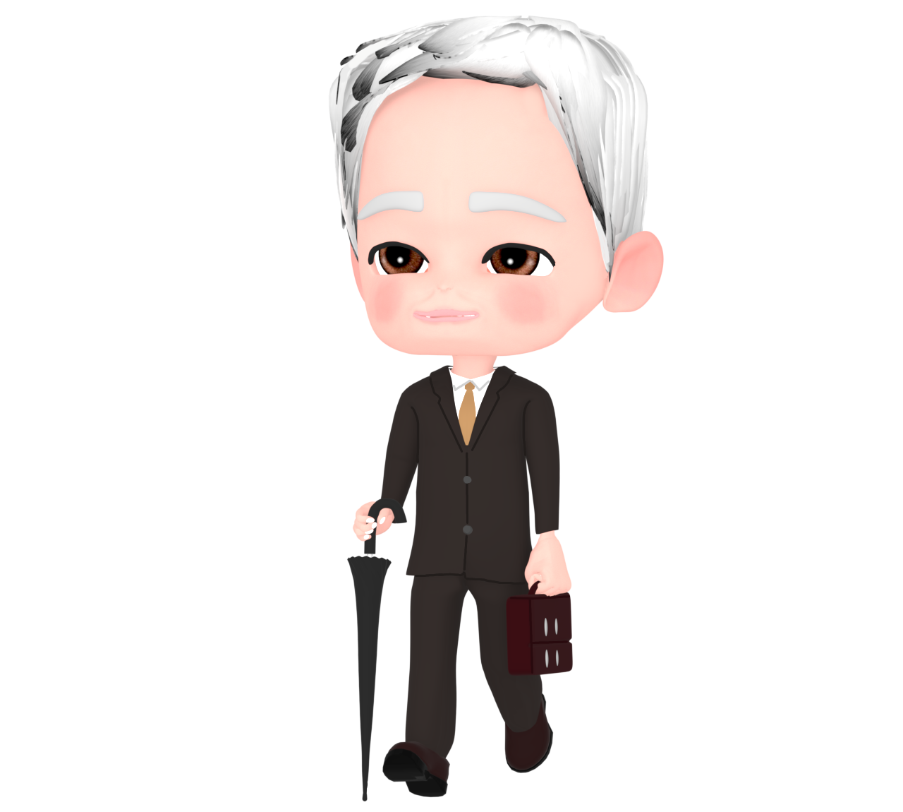 閉じた傘を持つ高齢者の会社員のイラスト