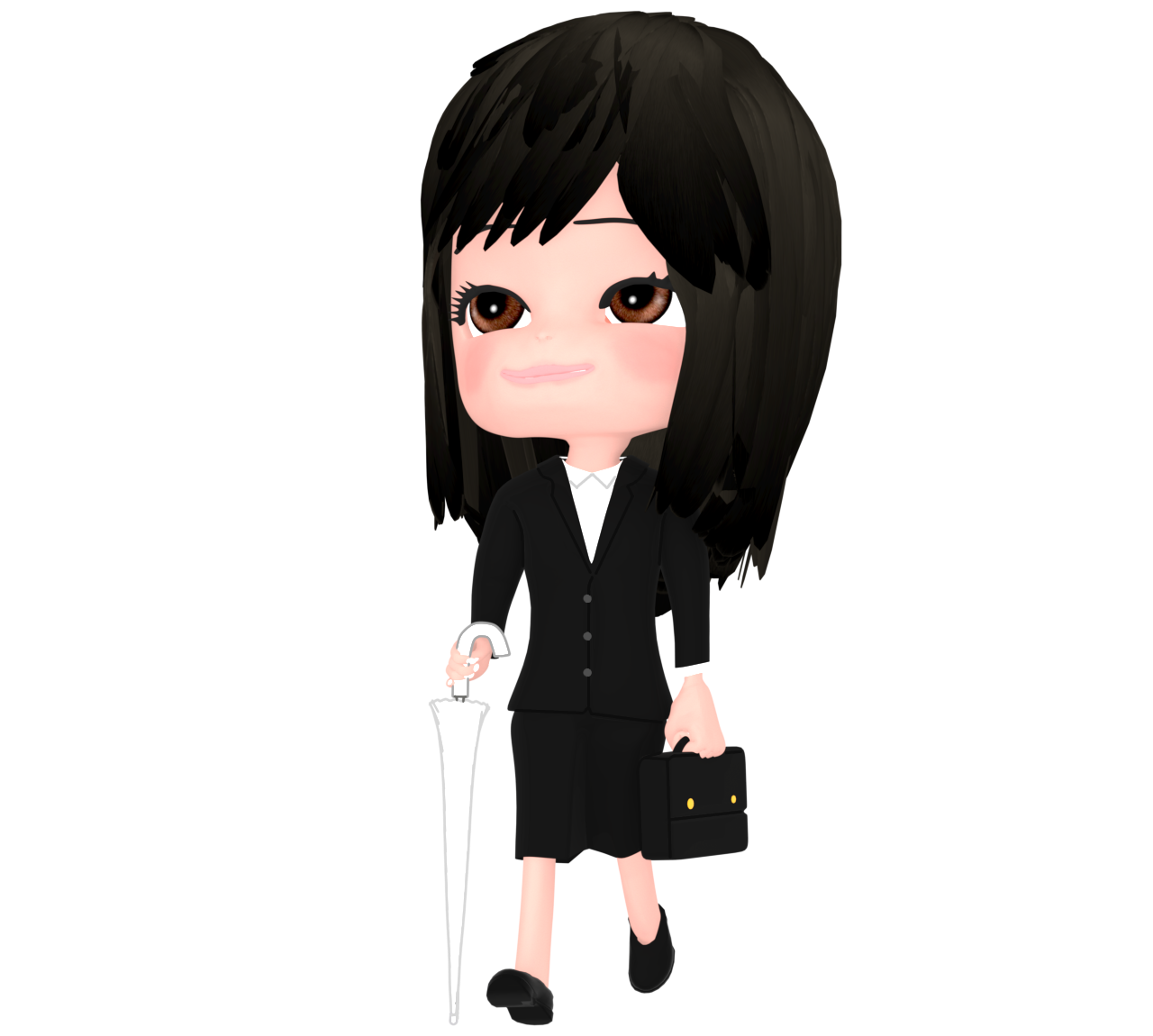 閉じた傘を持つOLのイラスト