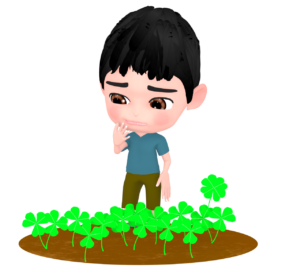 クローバーを探す男の子のイラスト