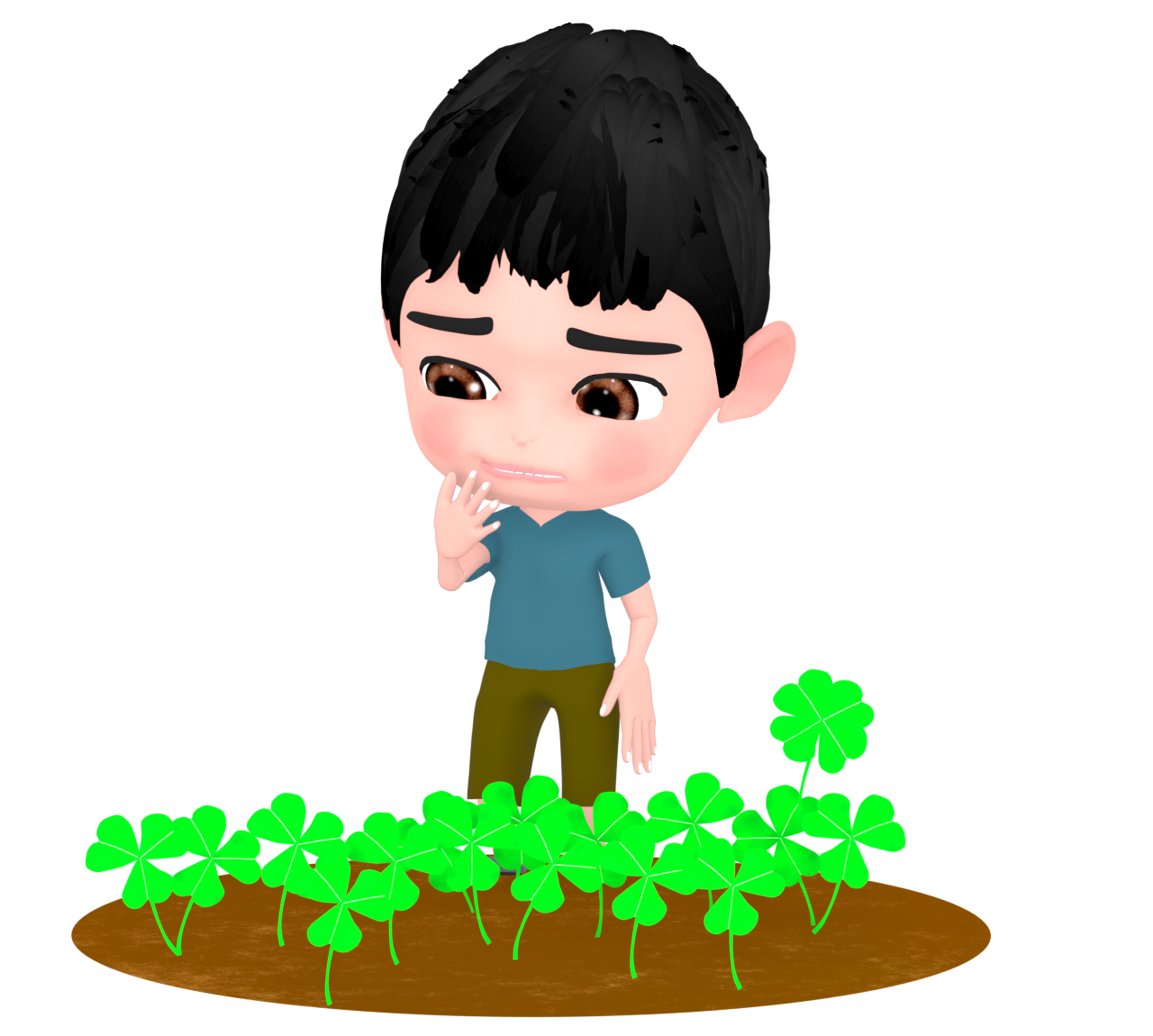 クローバーを探す男の子のイラスト
