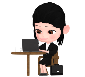 喫茶店でパソコンを使うキャリアウーマンのイラスト