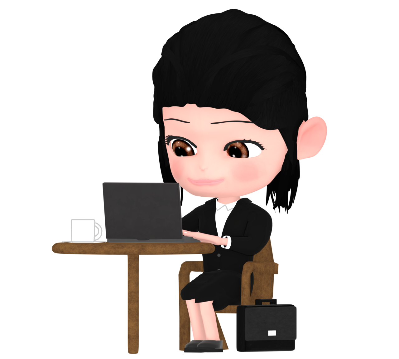 喫茶店でパソコンを使うキャリアウーマンのイラスト