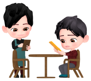 喫茶店で注文をする男性のイラスト