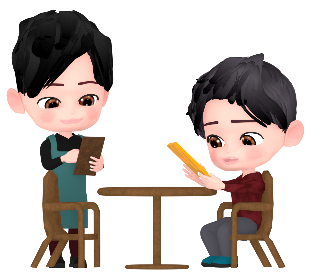 喫茶店で注文をする男性のイラスト