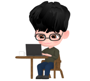 喫茶店で調べ物をする男性のイラスト