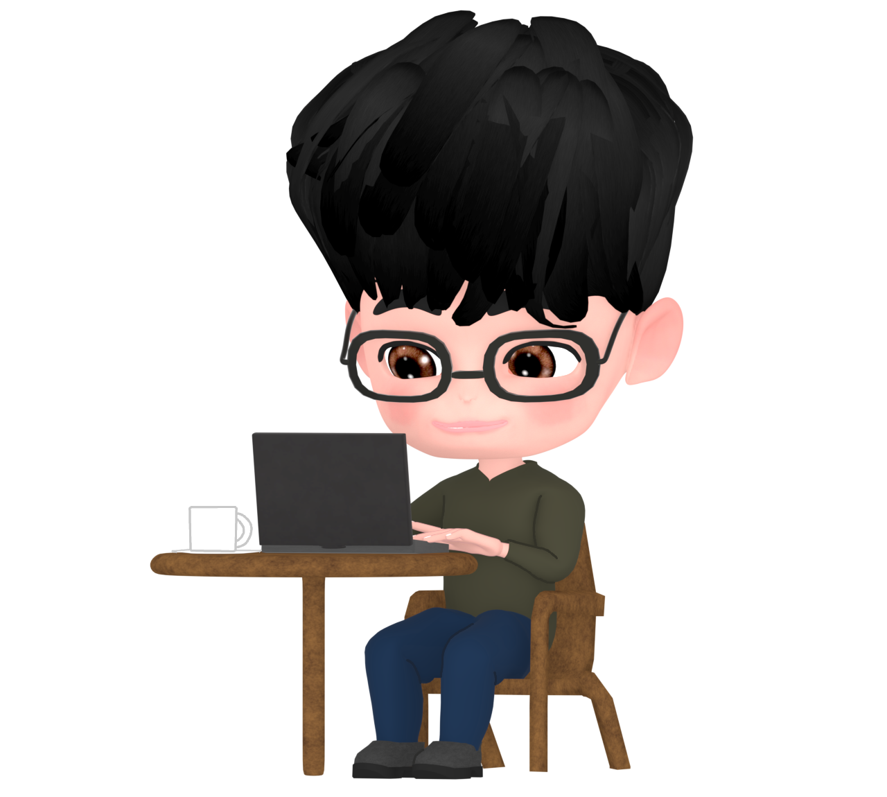 喫茶店で調べ物をする男性のイラスト