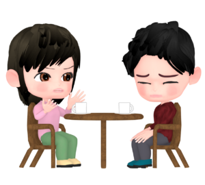 喫茶店で揉める男女のイラスト