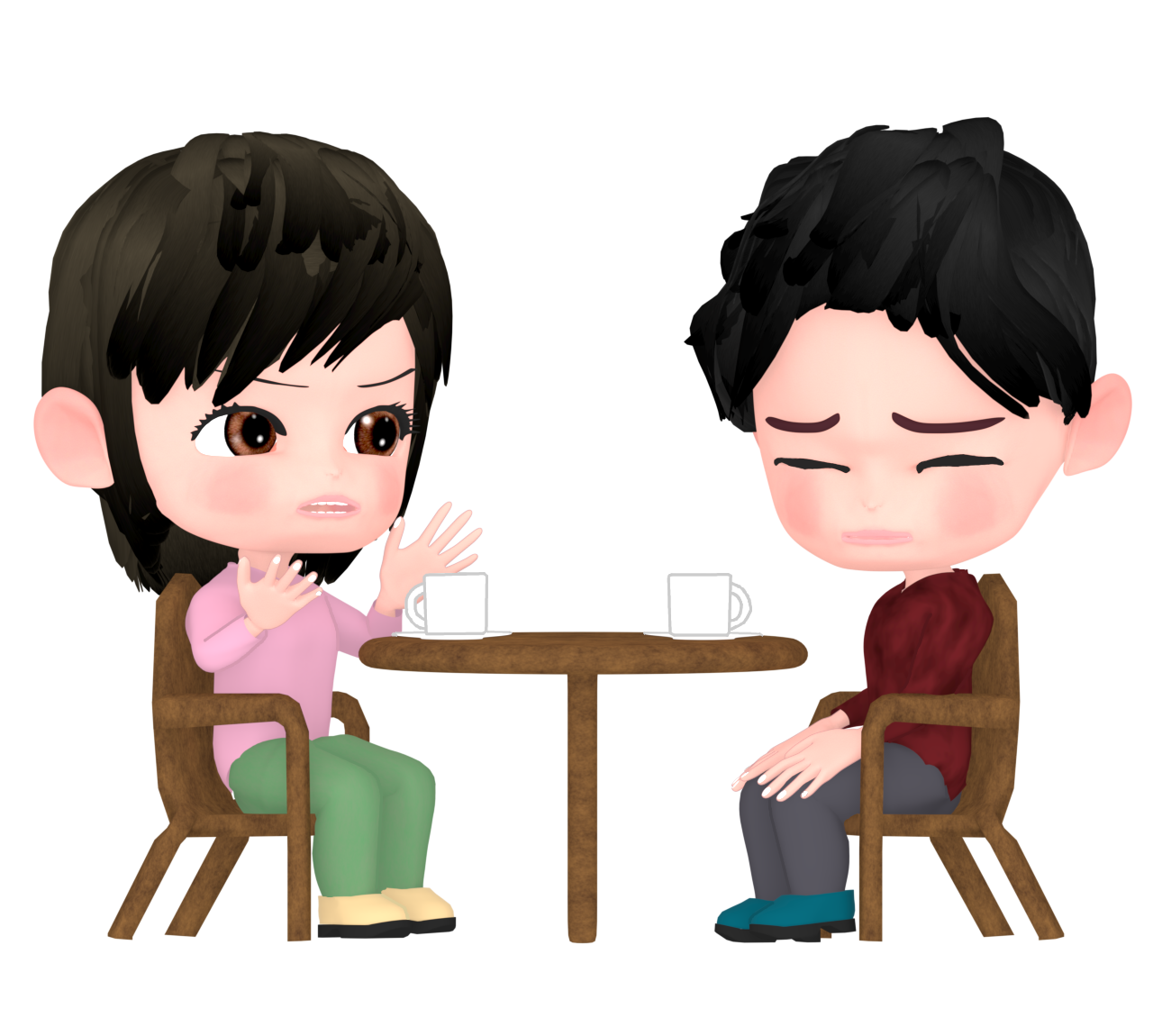 喫茶店で揉める男女のイラスト