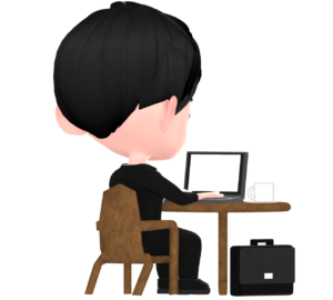 喫茶店で仕事をするサラリーマンのイラスト