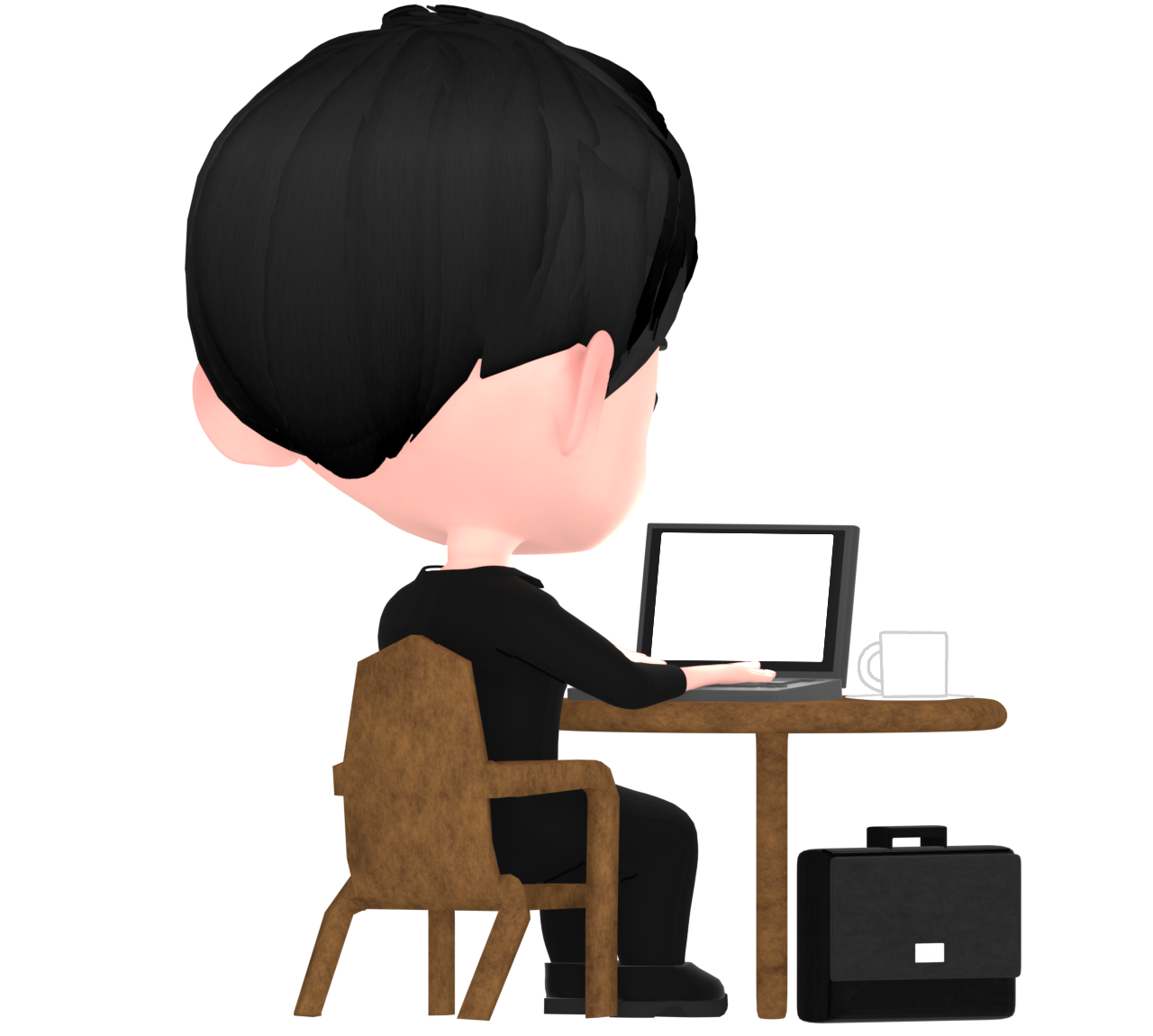 喫茶店で仕事をするサラリーマンのイラスト