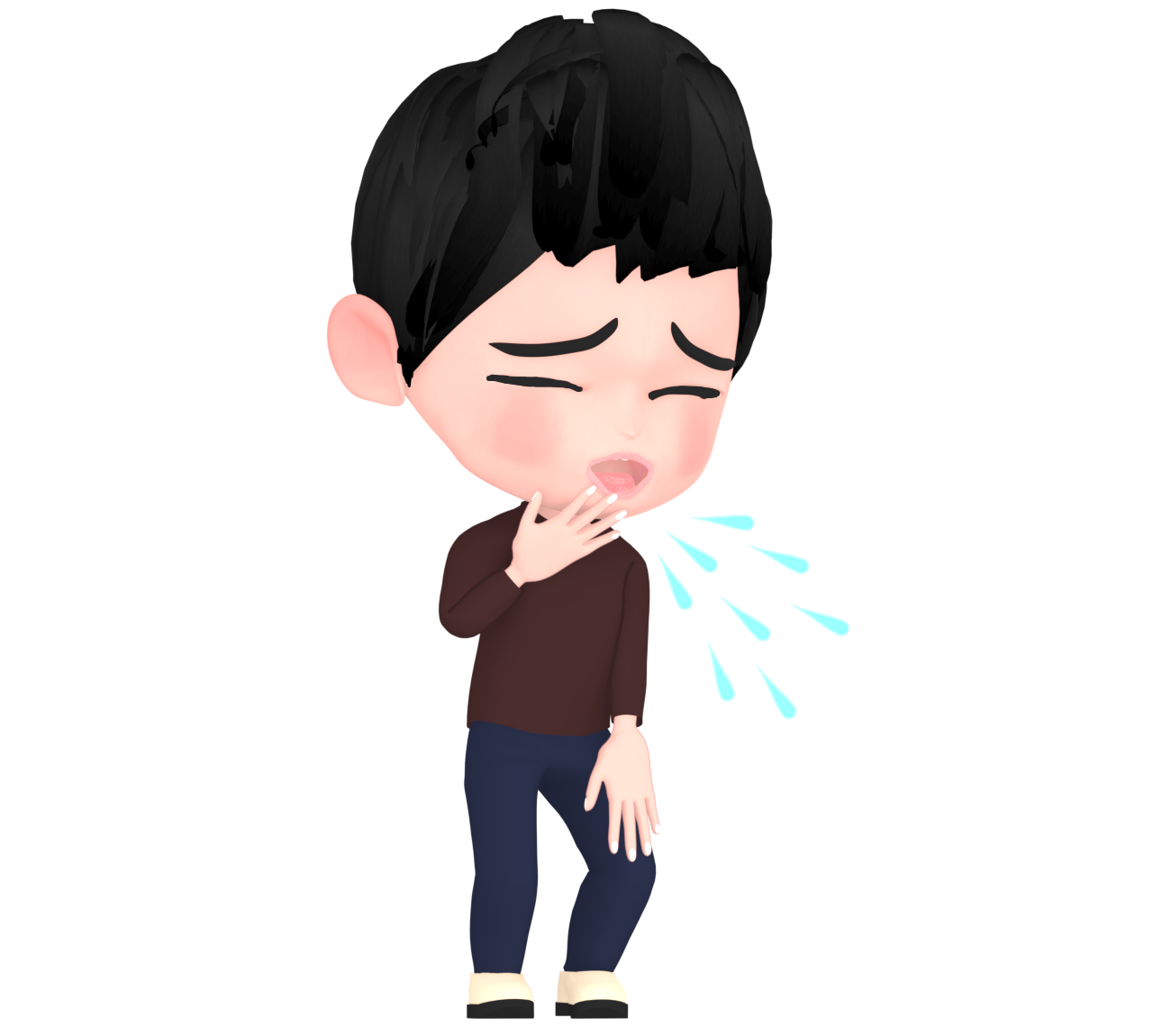 風邪で咳をする男性のイラスト