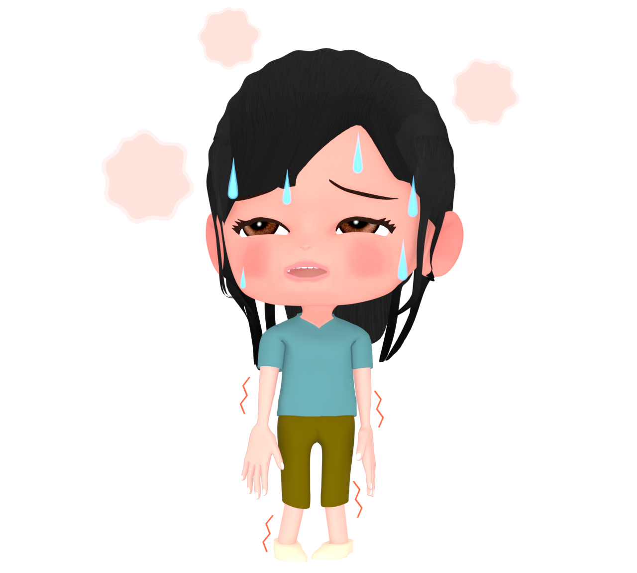 風邪で熱が出た女の子のイラスト