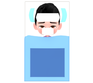 風邪をひいて寝る子供のイラスト