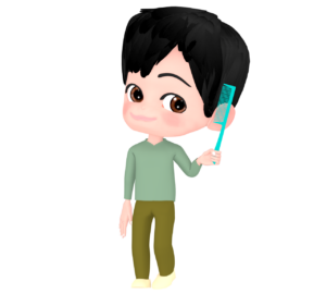 櫛で髪をとかす男性のイラスト