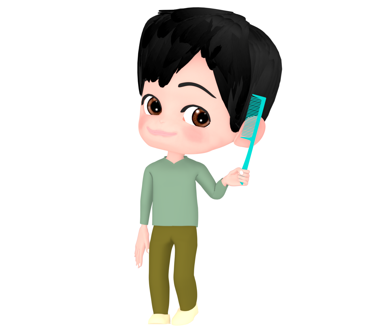 櫛で髪をとかす男性のイラスト