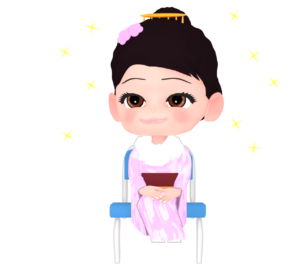 成人式で椅子に座るかわいい新成人のイラスト