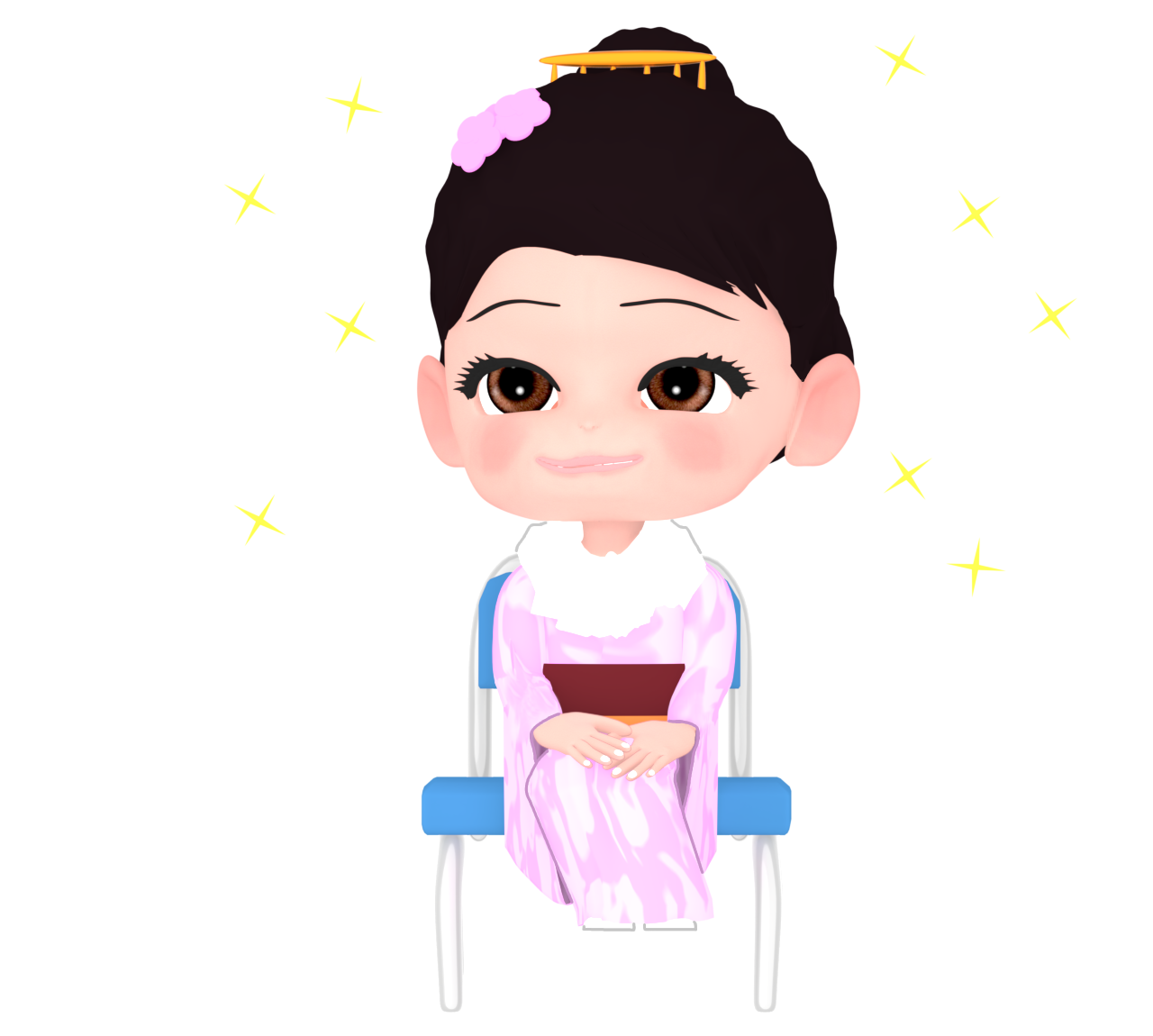 成人式で椅子に座るかわいい新成人のイラスト