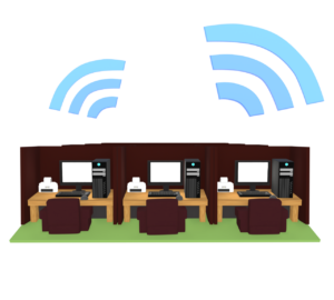 通信をするインターネットカフェのイラスト