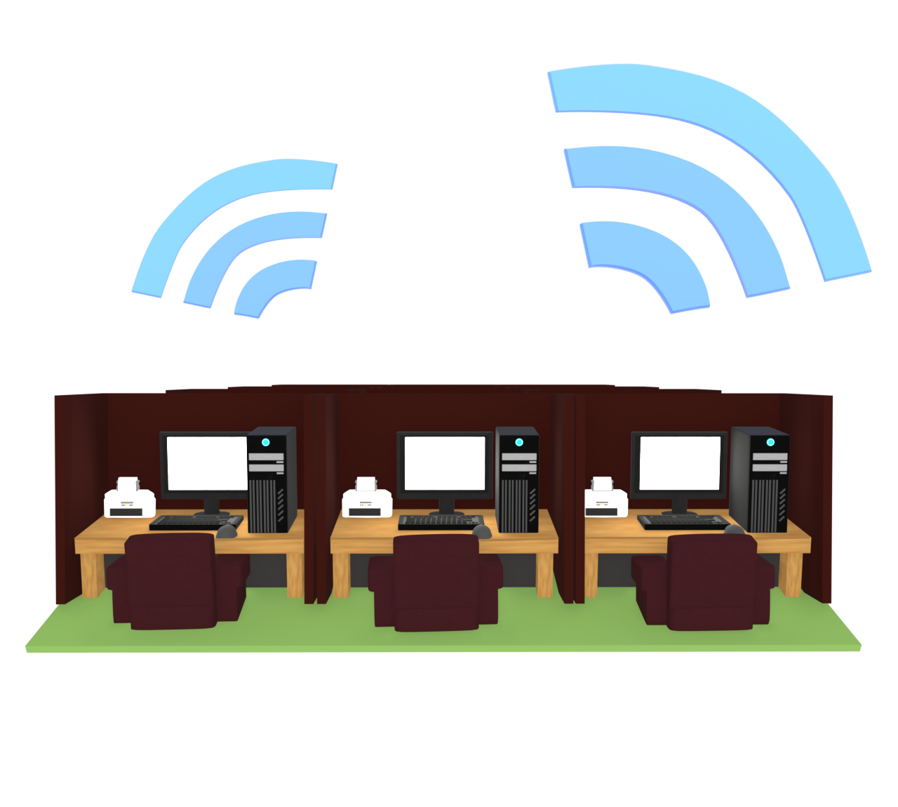 通信をするインターネットカフェのイラスト