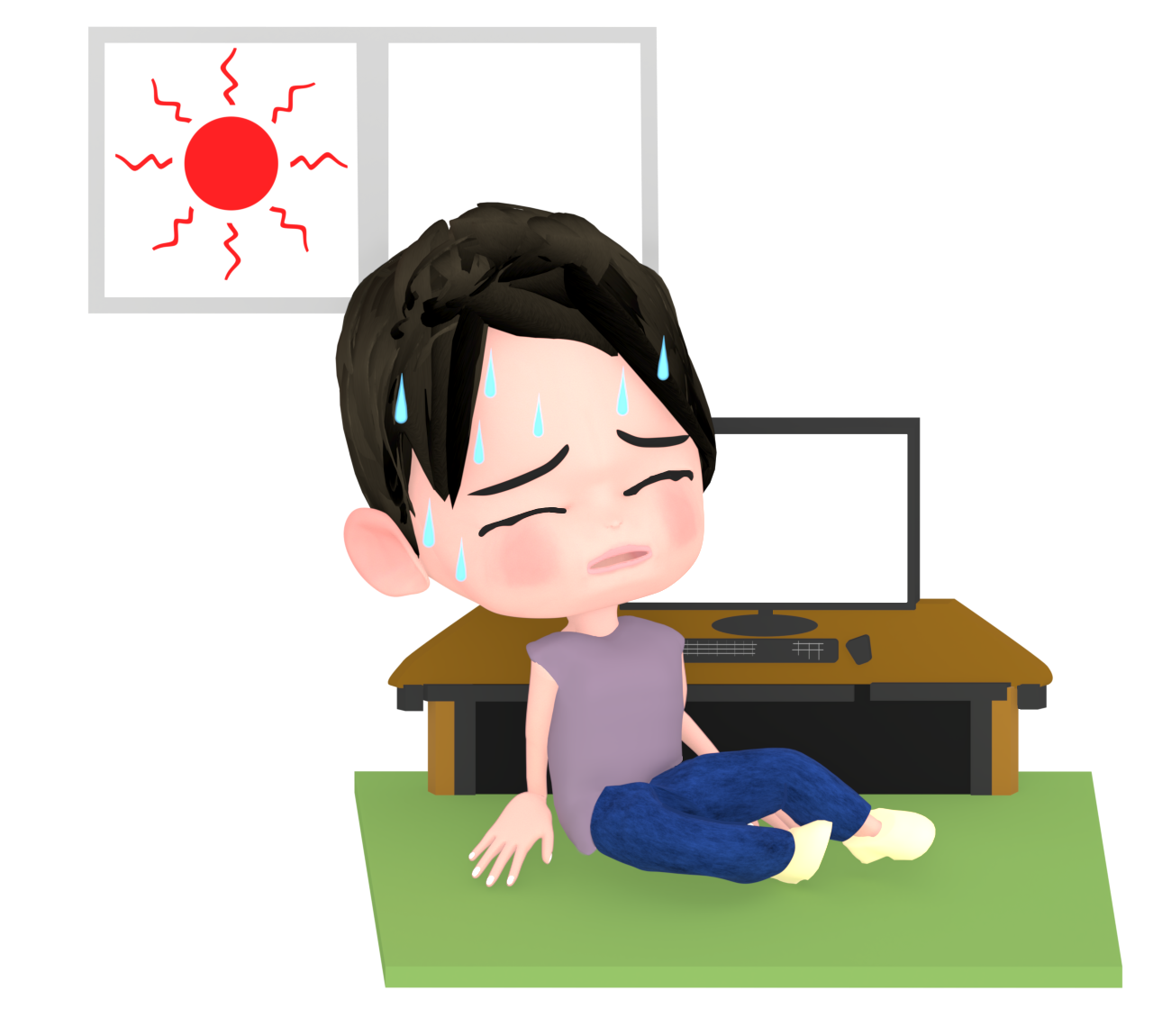 パソコンの前で熱中症になる男性のイラスト 18 パソコンの前で熱中症になる男性のイラスト
