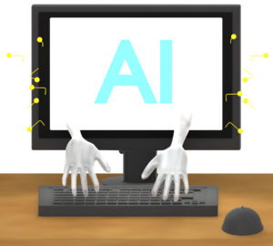 パソコンを操るAIのイラスト
