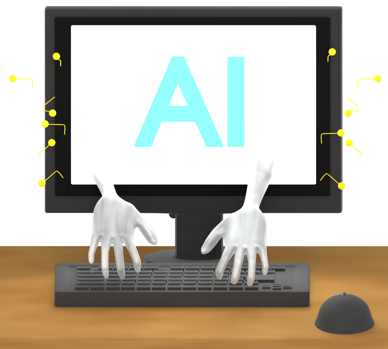 パソコンを操るAIのイラスト
