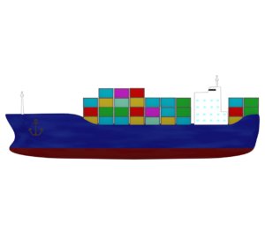 コンテナを積んだ貨物船のイラスト