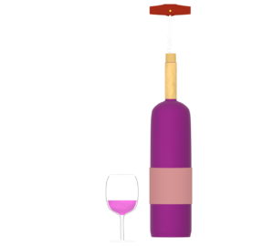 コルク抜きと赤ワインのイラスト