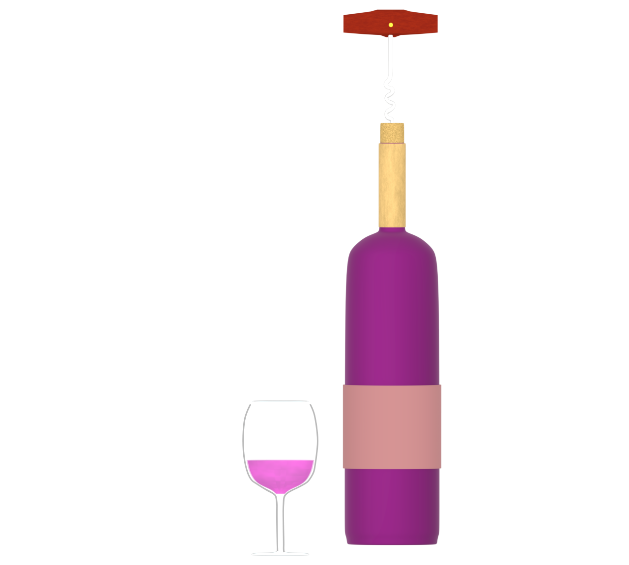 コルク抜きと赤ワインのイラスト