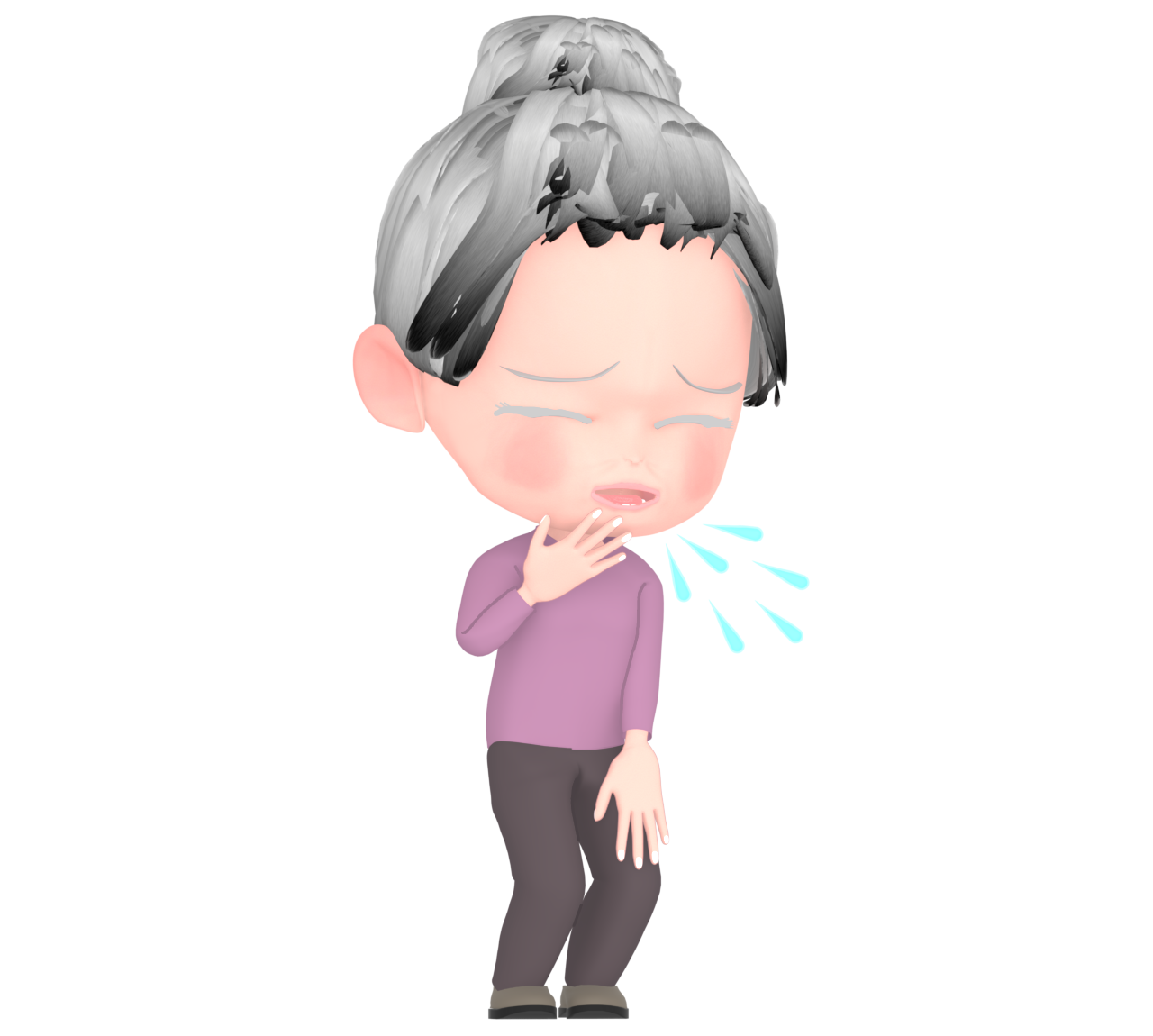 苦しそうに咳をするおばあちゃんのイラスト