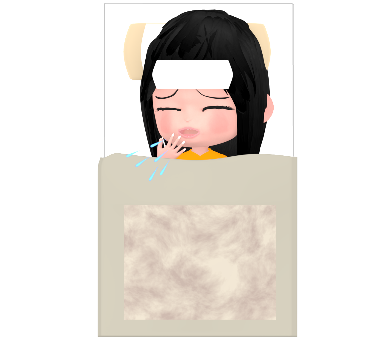 咳で寝られない女性のイラスト