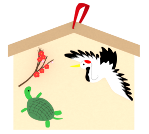 鶴と亀が描かれた絵馬のイラスト