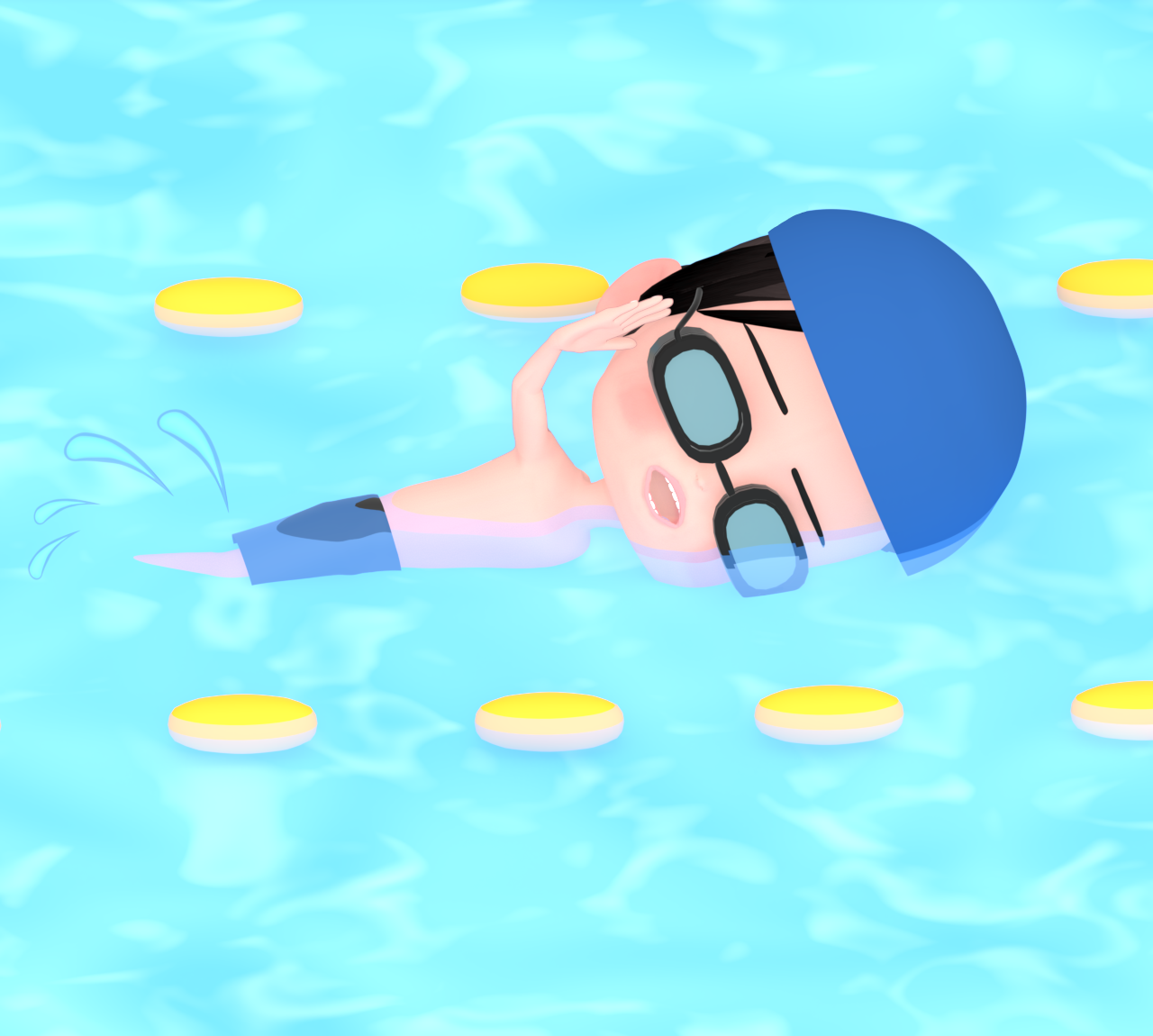 クロールで泳いでいる男性のイラスト